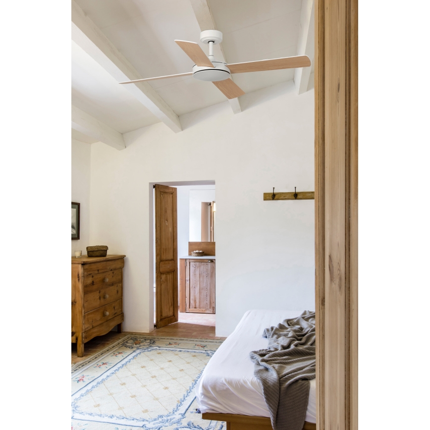 FARO 33350DC-Plafondventilator MALLORCA L wit/bruin d.132 cm+afstandsbediening