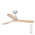 FARO 33373DC - Plafondventilator LANTAU hout/mat chroom d. 132 cm + afstandsbediening