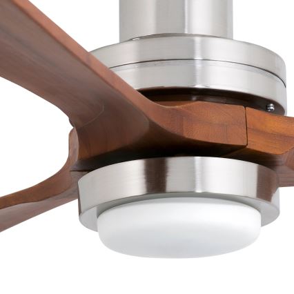 FARO 33518DC - Ventilateur de plafond LED LANTAU LED/15W/230V Ø 132 cm chrome mat/bois avec télécommande