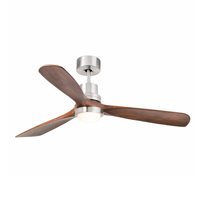 FARO 33518DC - Ventilateur de plafond LED LANTAU LED/15W/230V Ø 132 cm chrome mat/bois avec télécommande