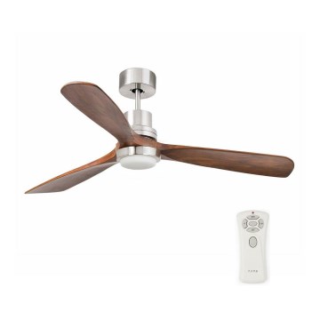 FARO 33518DC - Ventilateur de plafond LED LANTAU LED/15W/230V Ø 132 cm chrome mat/bois avec télécommande