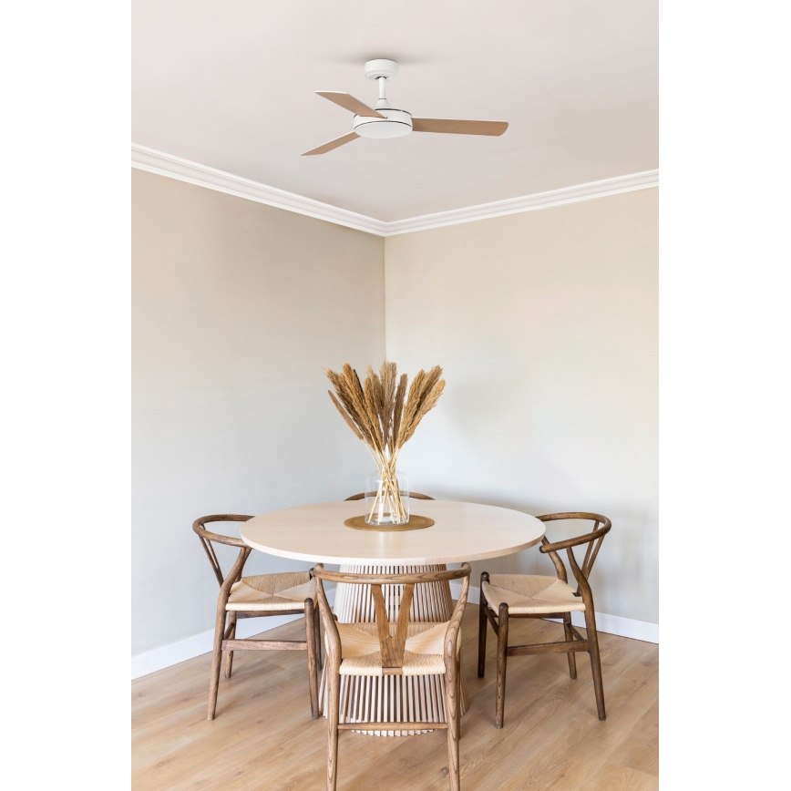 FARO 33603DCWT - Ventilateur de plafond MINI MALLORCA S marron/blanc d. 106 cm Wi-Fi Tuya + Télécommande