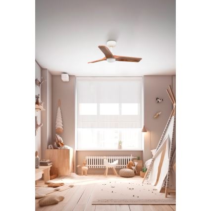 FARO 33805-1TW - LED dimbare plafondventilator HEYWOOD S LED/10W/230V 2700/4000/6000K hout/wit diameter 90 cm + afstandsbediening