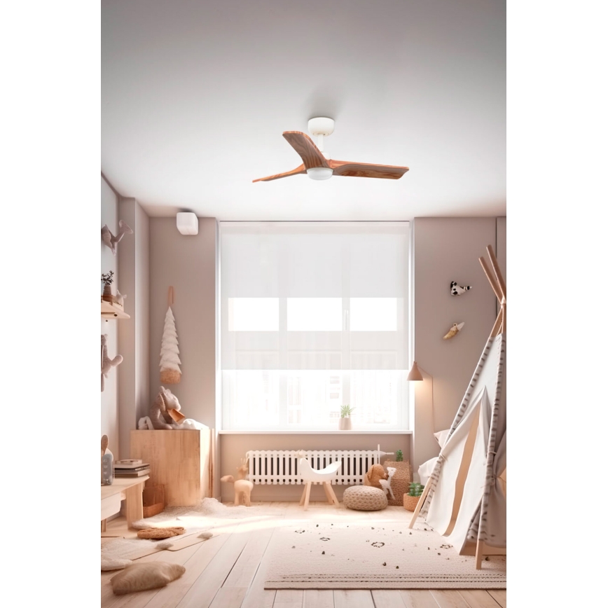 FARO 33805-1TW - LED dimbare plafondventilator HEYWOOD S LED/10W/230V 2700/4000/6000K hout/wit diameter 90 cm + afstandsbediening