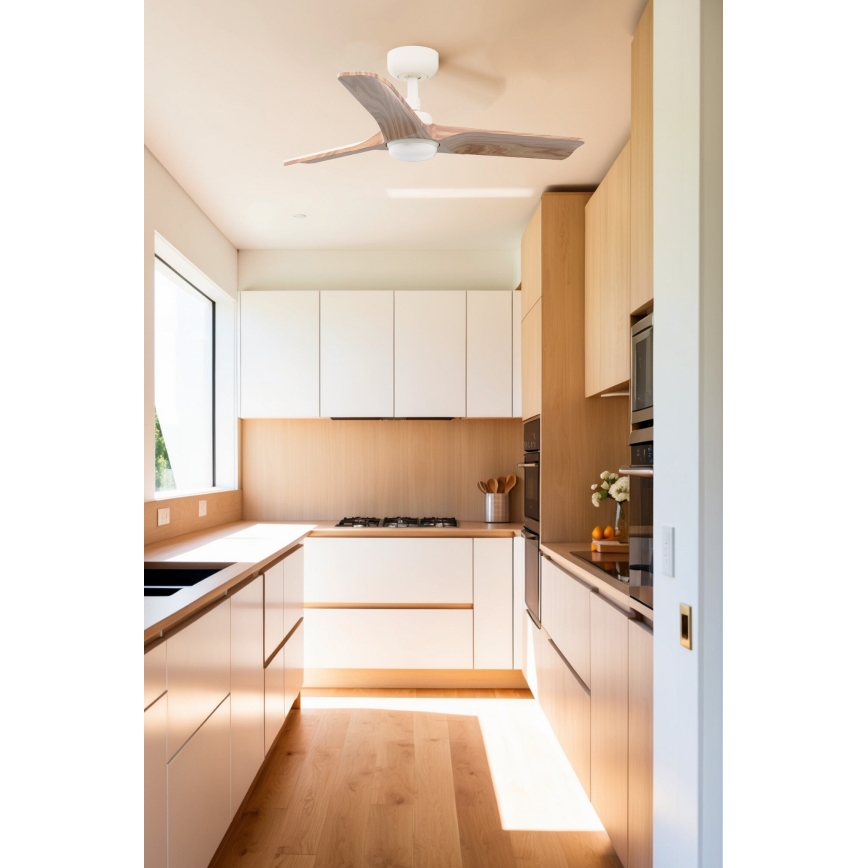 FARO 33805WT-1TW - Ventilateur de plafond LED dimmable HEYWOOD S LED/10W/230V 2700/4000/6000K bois/blanc Ø 90 cm Wi-Fi Tuya + télécommande