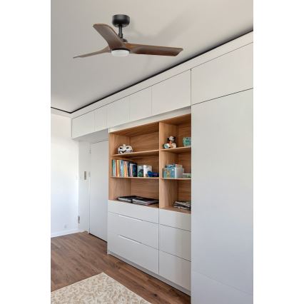 FARO 33806WT-1TW - Ventilateur de plafond LED dimmable HEYWOOD S LED/10W/230V 2700/4000/6000K bois/noir Ø 90 cm Wi-Fi Tuya + télécommande
