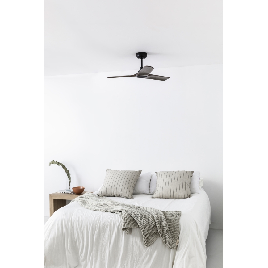 FARO 33806WT - Ventilateur de plafond HEYWOOD S bois/noir Ø 90 cm Wi-Fi Tuya + télécommande