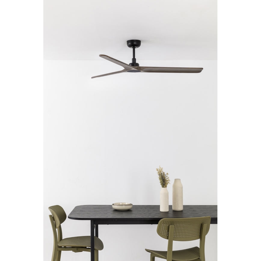 FARO 33809WT - Ventilateur de plafond HEYWOOD L bois/noir d. 132 cm Wi-Fi Tuya + Télécommande
