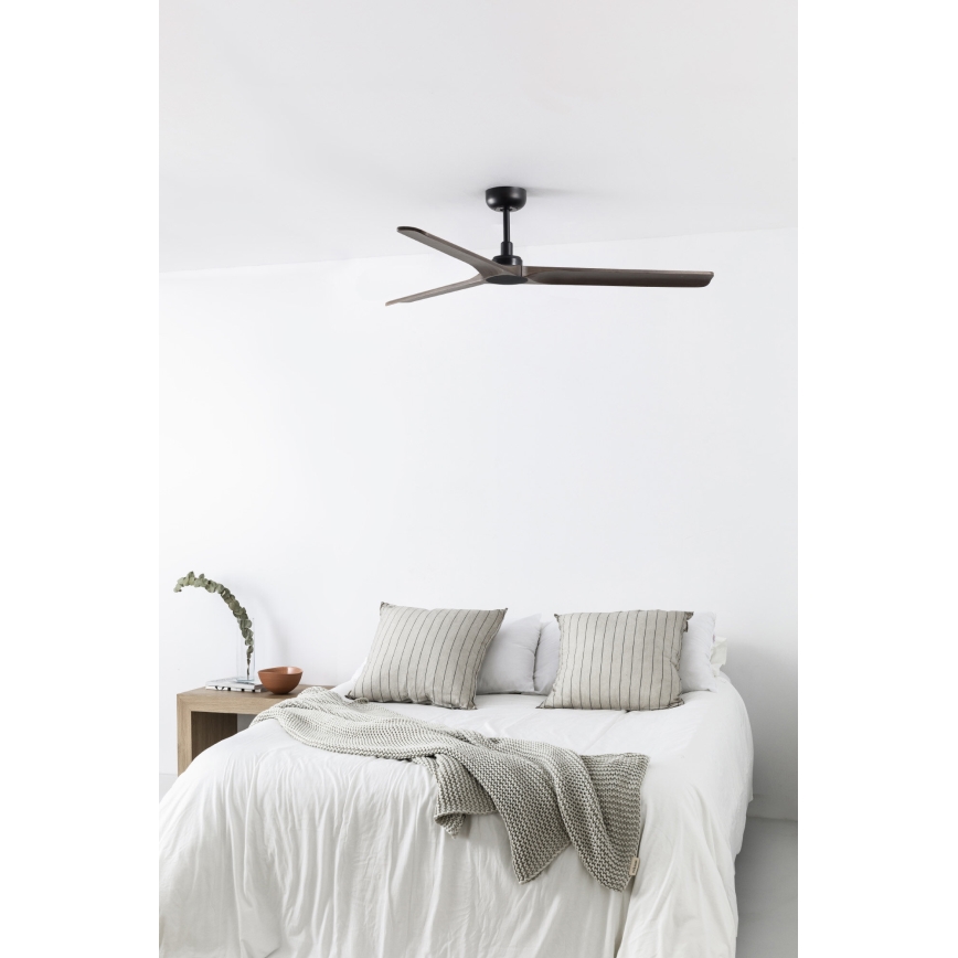 FARO 33809WT - Ventilateur de plafond HEYWOOD L bois/noir d. 132 cm Wi-Fi Tuya + Télécommande