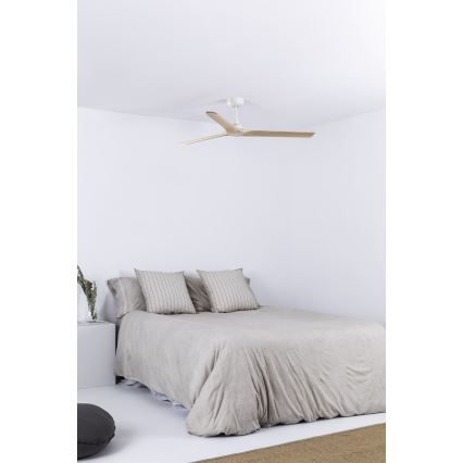 FARO 33810WT - Ventilateur de plafond HEYWOOD L bois/blanc d. 132 cm Wi-Fi Tuya + Télécommande