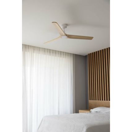 FARO 33810WT - Ventilateur de plafond HEYWOOD L bois/blanc Ø 132 cm Wi-Fi Tuya + télécommande