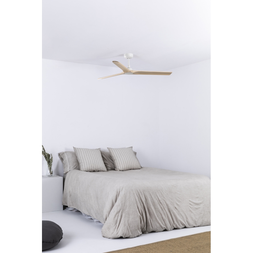 FARO 33810WT - Ventilateur de plafond HEYWOOD L bois/blanc Ø 132 cm Wi-Fi Tuya + télécommande