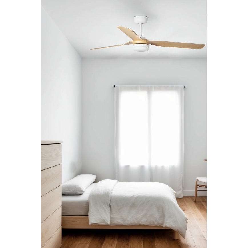 FARO 33816WT-20 - Ventilateur de plafond LED dimmable PUNT M LED/18W/230V marron/blanc Ø 132 cm Wi-Fi Tuya + télécommande