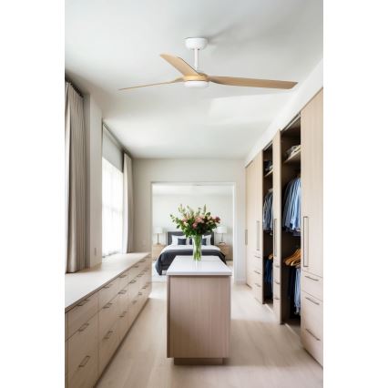 FARO 33816WT - Ventilateur de plafond PUNT M marron/blanc d. 132 cm Wi-Fi Tuya + Télécommande