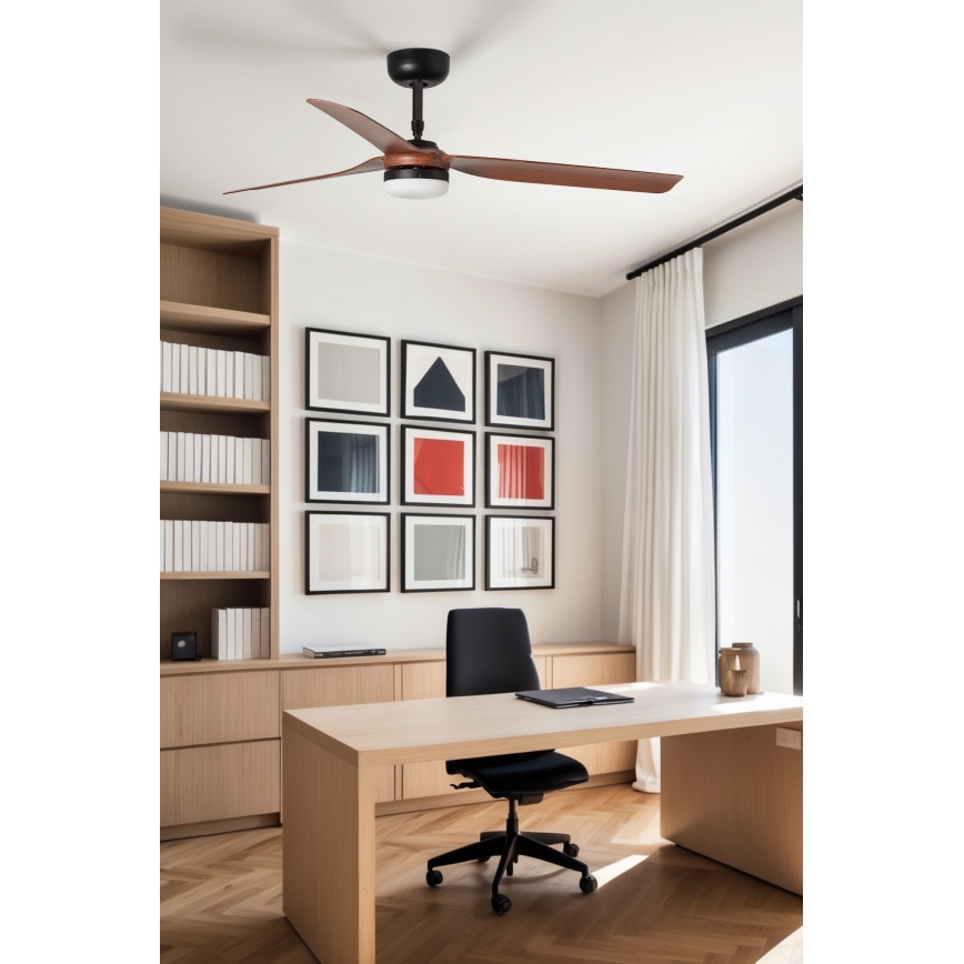 FARO 33817WT1S - Ventilateur de plafond LED dimmable PUNT M LED/18W/230V 2700/3000/4000K Ø 132 cm brun/noir Wi-Fi Tuya + télécommande