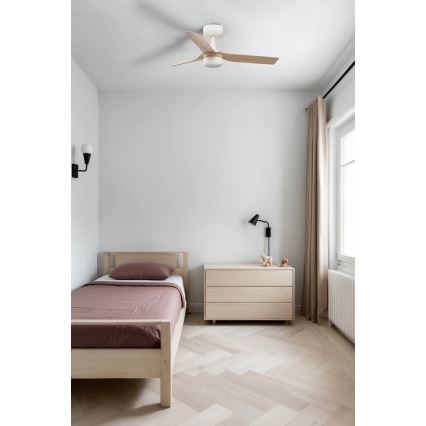 FARO 33821-1TW - Ventilateur de plafond à intensité variable MINI PUNT S LED/10W 2700/4000/6000K bois/blanc d. 90 cm + télécommande