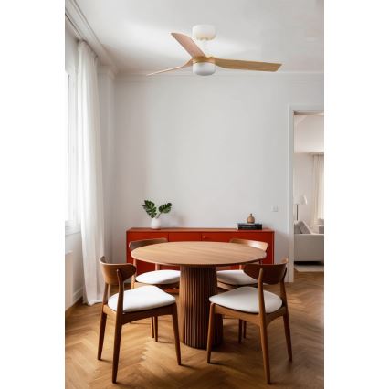 FARO 33821WT-1TW - Ventilateur de plafond à intensité variable MINI PUNT S LED/10W/230V 2700/4000/6000K marron/blanc d. 90 cm Wi-Fi Tuya + Télécommande