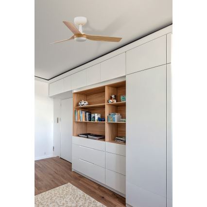FARO 33821WT - Ventilateur de plafond MINI PUNT S marron/blanc d. 90 cm Wi-Fi Tuya + Télécommande