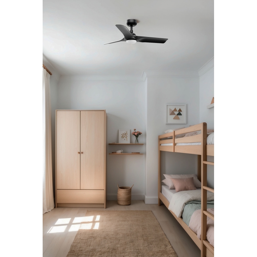 FARO 33825WT-1TW - Ventilateur de plafond à intensité variable HEY S LED/10W/230V 2700/4000/6000K noir d. 90 cm Wi-Fi Tuya + Télécommande