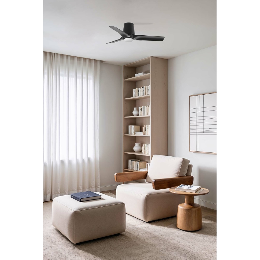 FARO 33827-1TW - Ventilateur de plafond dimmable à LED HEY TUB S LED/10W/230V 2700/3000/4000K noir Ø 90 cm + télécommande