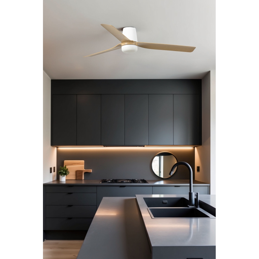 FARO 33829-1TW - Ventilateur de plafond à intensité variable PUNT TUB M LED/18W/230V 3000/4200/6500K d. 130 cm blanc/marron+ Télécommande