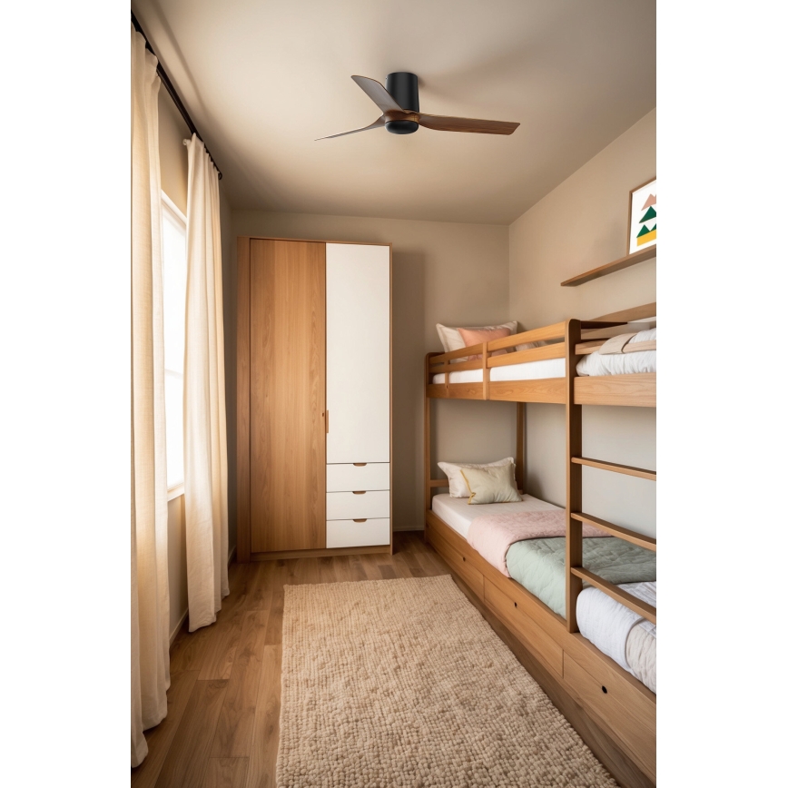 FARO 33835WT - Ventilateur de plafond MINI PUNT TUB S marron/noir d. 90 cm Wi-Fi Tuya + Télécommande
