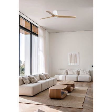 FARO 33838WT-1TW - LED dimbare plafondventilator HEYWOOD TUB L LED/10W/230V 2700/4000/6000K dennenhout/wit Ø 132 cm Wi-Fi Tuya + afstandsbediening