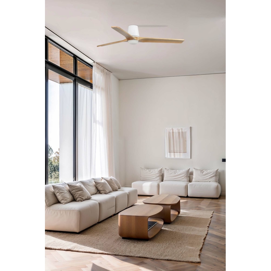 FARO 33838WT-1TW - LED dimbare plafondventilator HEYWOOD TUB L LED/10W/230V 2700/4000/6000K dennenhout/wit Ø 132 cm Wi-Fi Tuya + afstandsbediening
