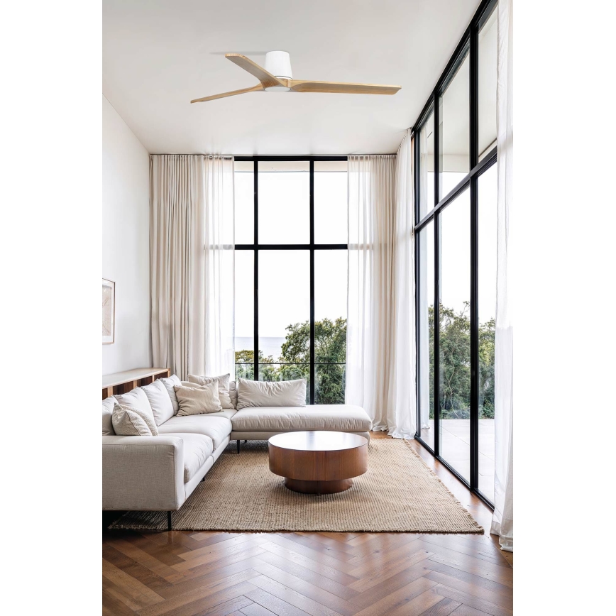 FARO 33838WT - Ventilateur de plafond HEYWOOD TUB L pin/blanc Ø 132 cm Wi-Fi Tuya + télécommande