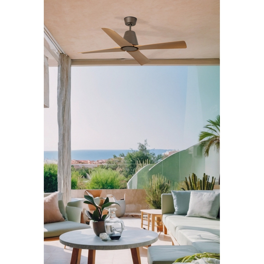 FARO 34106- Ventilateur de plafond TYPHOON M marron d. 130 cm IP44 + télécommande