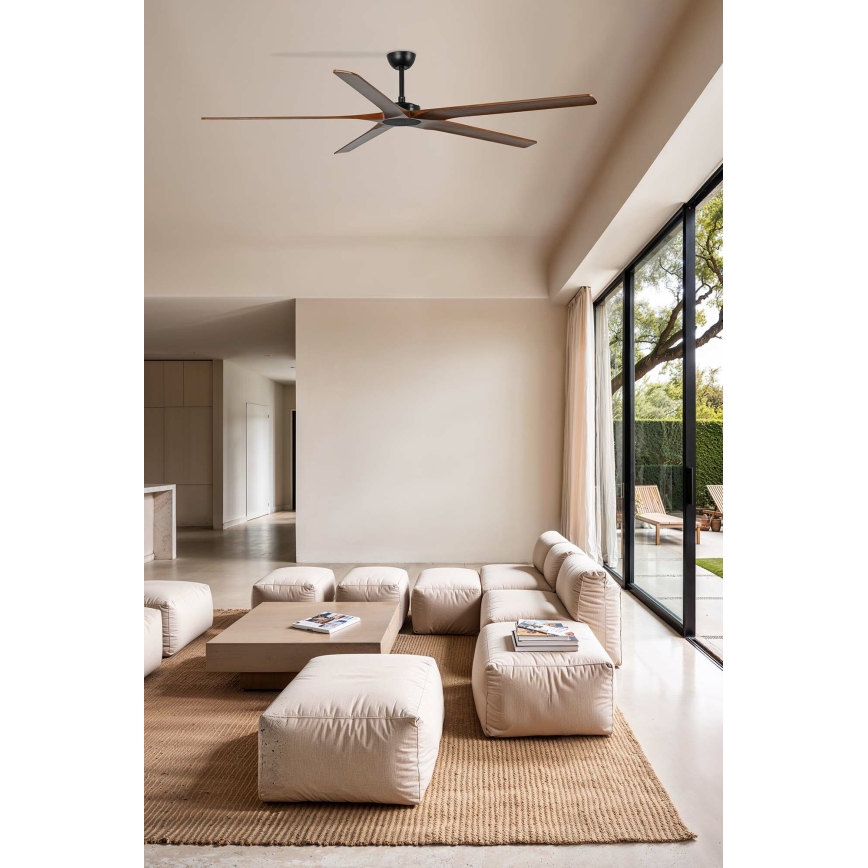 FARO 34190WT - Ventilateur de plafond BIGWOOD XL pin/noir Ø 200 cm Wi-Fi Tuya + télécommande