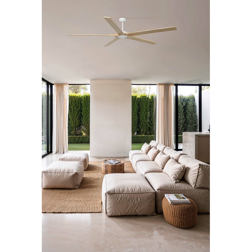 FARO 34191WT - Ventilateur de plafond BIGWOOD XL pin/blanc d. 200 cm Wi-Fi Tuya + Télécommande