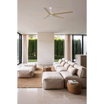 FARO 34191WT - Ventilateur de plafond BIGWOOD XL pin/blanc Ø 200 cm Wi-Fi Tuya + télécommande