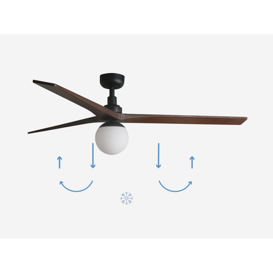 FARO 34276-11L - Plafondventilator KLIM L 1xE27/15W/230V hout/zwart diameter 150 cm + afstandsbediening