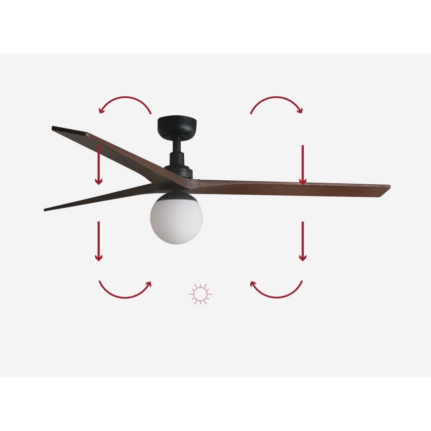 FARO 34276-11L - Plafondventilator KLIM L 1xE27/15W/230V hout/zwart diameter 150 cm + afstandsbediening