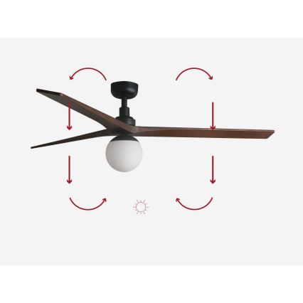 FARO 34276-11L - Ventilateur de plafond KLIM L 1xE27/15W/230V noyer/noir d. 150 cm + Télécommande