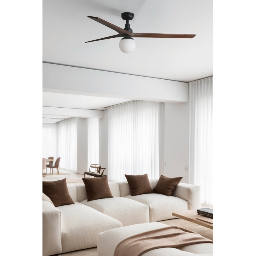 FARO 34276WT-11L - Plafondventilator KLIM L 1xE27/15W/230V hout/zwart diameter 150 cm Wi-Fi Tuya + afstandsbediening