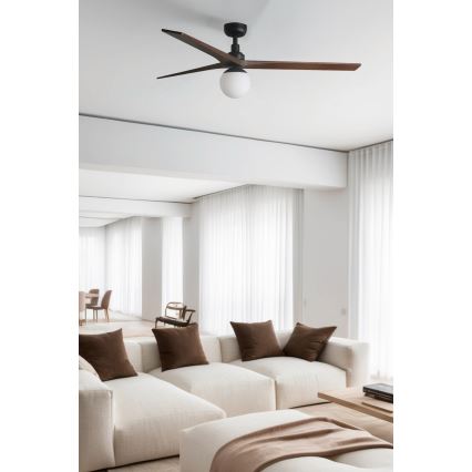 FARO 34276WT-11L - Ventilateur de plafond KLIM L 1xE27/15W/230V bois/noir d. 150 cm Wi-Fi Tuya + Télécommande