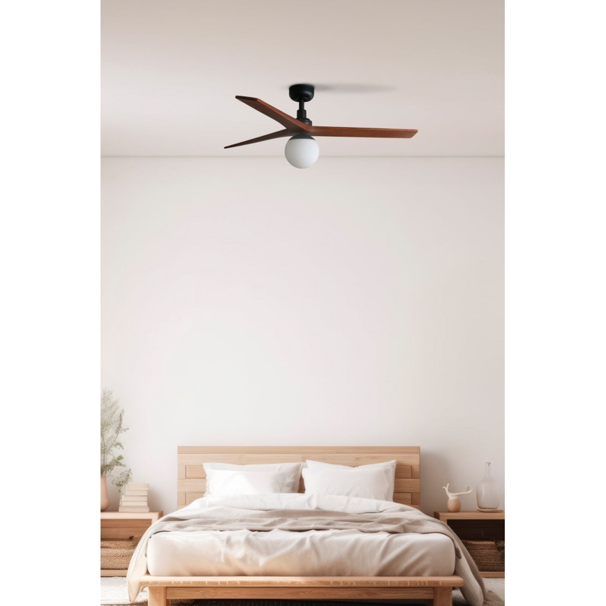 FARO 34277-11L - Ventilateur de plafond KLIM M 1xE27/15W/230V noyer/noir d. 125 cm + Télécommande