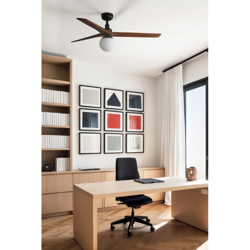 FARO 34277WT-11L - Ventilateur de plafond KLIM M 1xE27/15W/230V noyer/noir d. 125 cm Wi-Fi Tuya + Télécommande