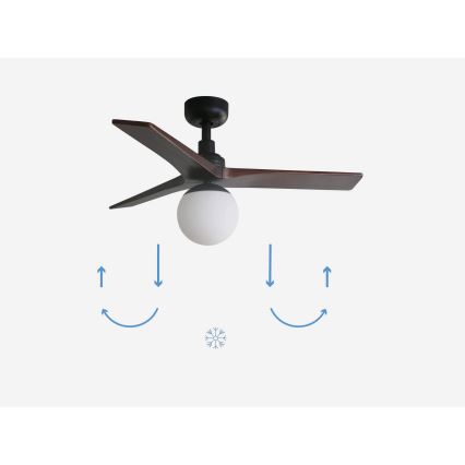 FARO 34278-11L - Plafondventilator KLIM S 1xE27/15W/230V walnoot/zwart diameter 92,5 cm + afstandsbediening