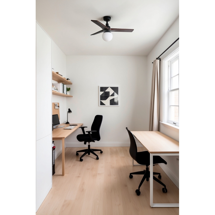 FARO 34278-11L - Ventilateur de plafond KLIM S 1xE27/15W/230V noyer/noir d. 92,5 cm + Télécommande