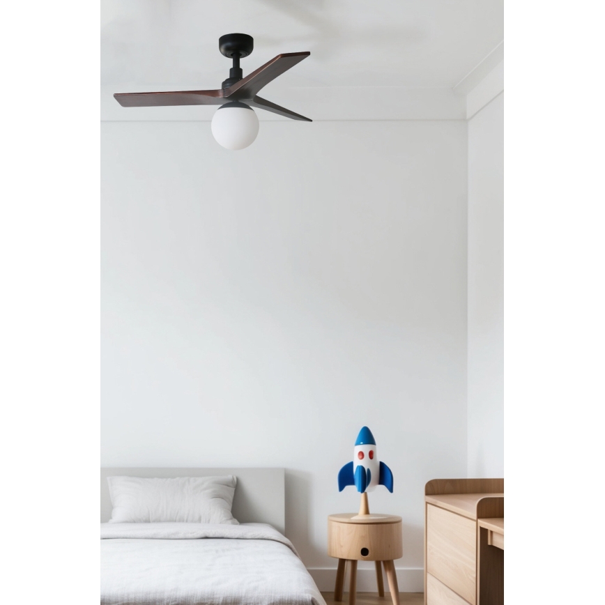 FARO 34278WT-11L - Ventilateur de plafond KLIM S 1xE27/15W/230V bois/noir d. 92,5 cm Wi-Fi Tuya + Télécommande