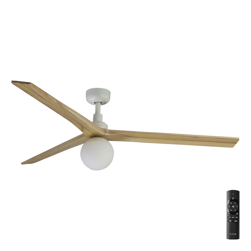 FARO 34279-11L - Ventilateur de plafond KLIM L 1xE27/15W/230V chêne/blanc d. 150 cm + Télécommande