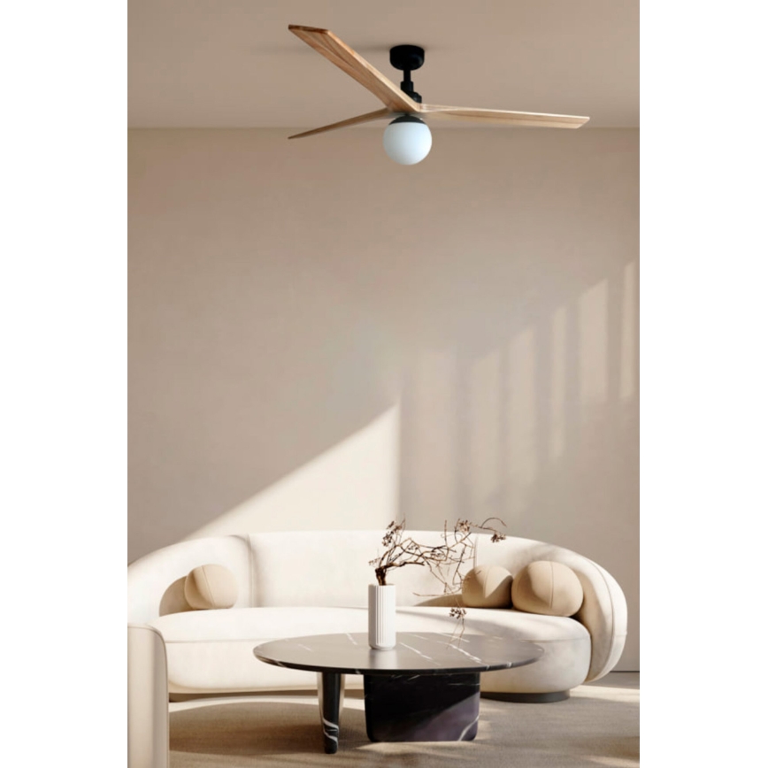FARO 34279WT-11L - Plafondventilator KLIM L 1xE27/15W/230V hout/wit diameter 150 cm Wi-Fi Tuya + afstandsbediening