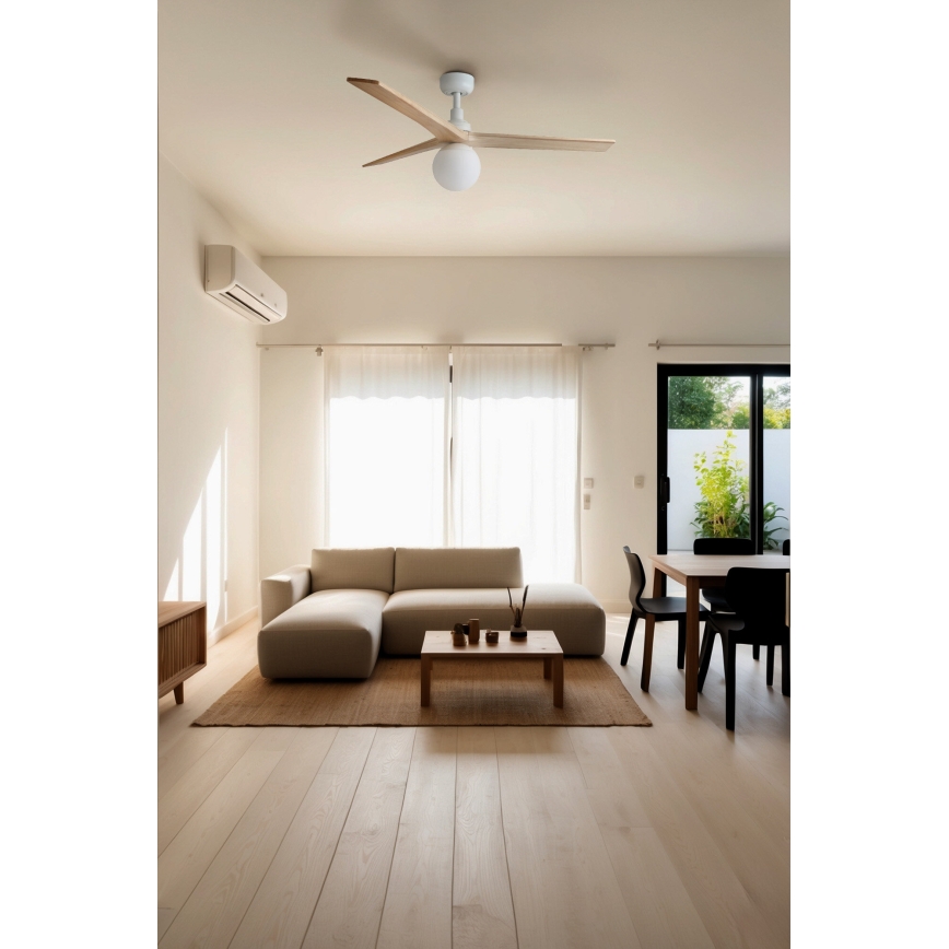 FARO 34280-11L - Ventilateur de plafond KLIM M 1xE27/15W/230V bois/blanc d. 125 cm + Télécommande