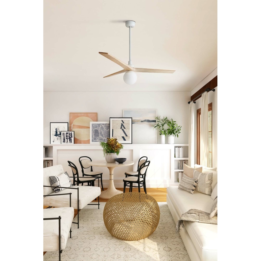 FARO 34280WT-11L - Ventilateur de plafond KLIM M 1xE27/15W/230V pin/blanc d. 125 cm Wi-Fi Tuya + Télécommande