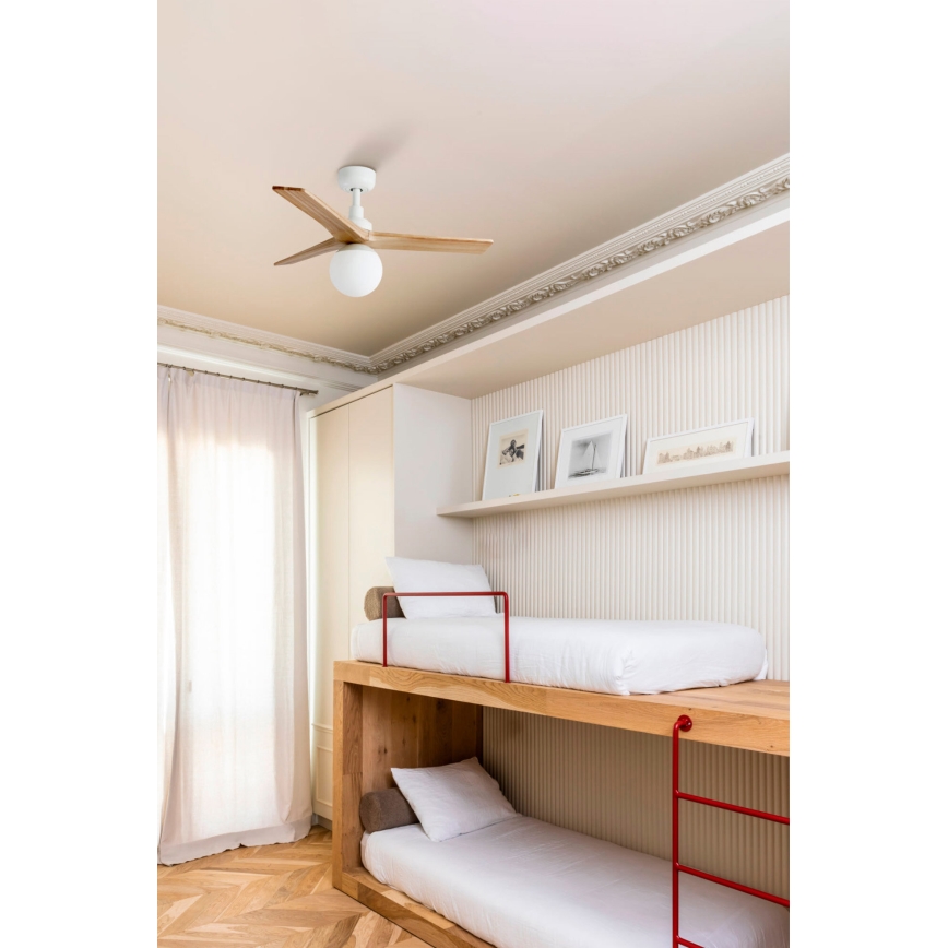 FARO 34281-11L - Ventilateur de plafond KLIM S 1xE27/15W/230V bois/blanc d. 92,5 cm + Télécommande