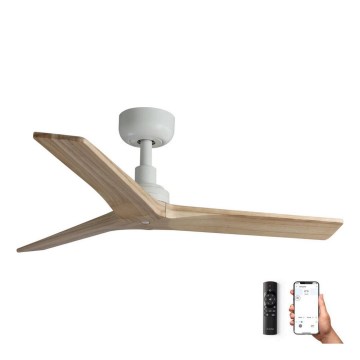 FARO 34281WP - Plafondventilator KLIM S hout/wit d. 92,5 cm SMART + afstandsbediening