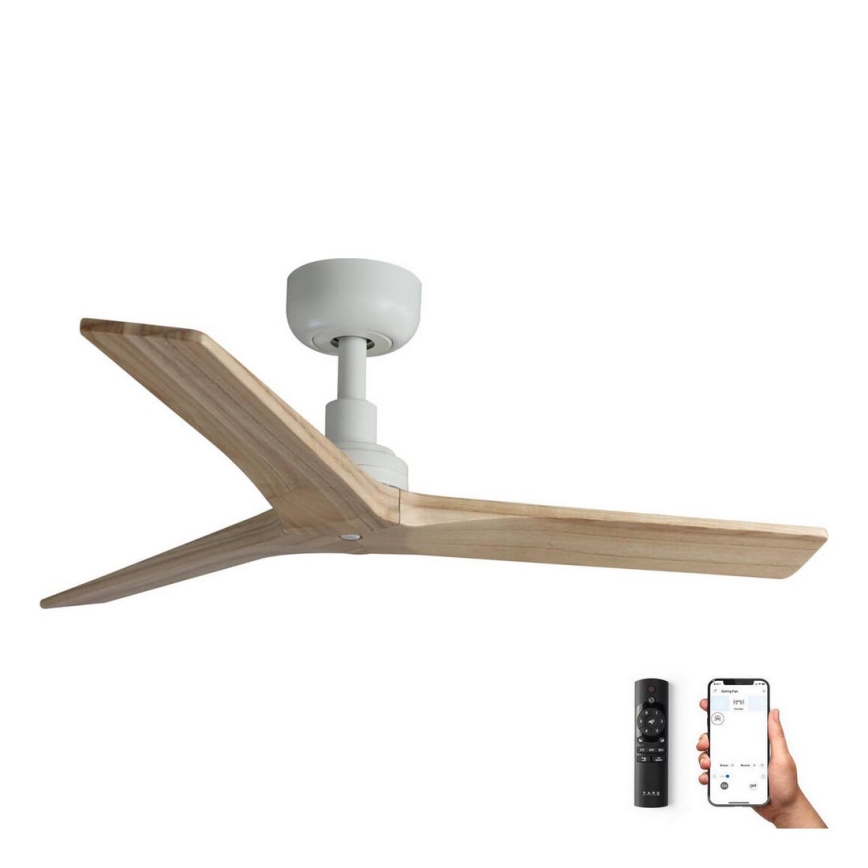 FARO 34281WP - Plafondventilator KLIM S hout/wit d. 92,5 cm SMART + afstandsbediening